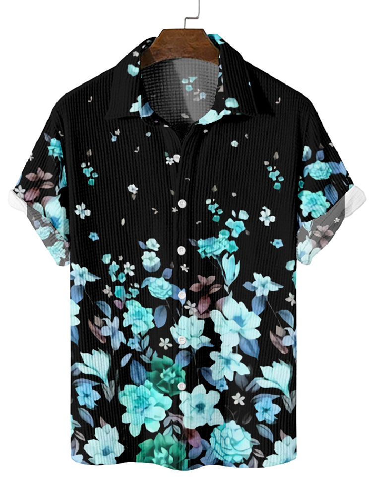 Men's Breathable Waffle Hawaiian Collection Short Sleeve Shirt  0745