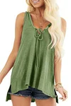Plus Size Lace Up Solid Loose Split Neck Tank Top