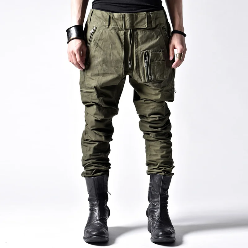 Casual Army Green Tapered Pencil Chino Breeches Pants