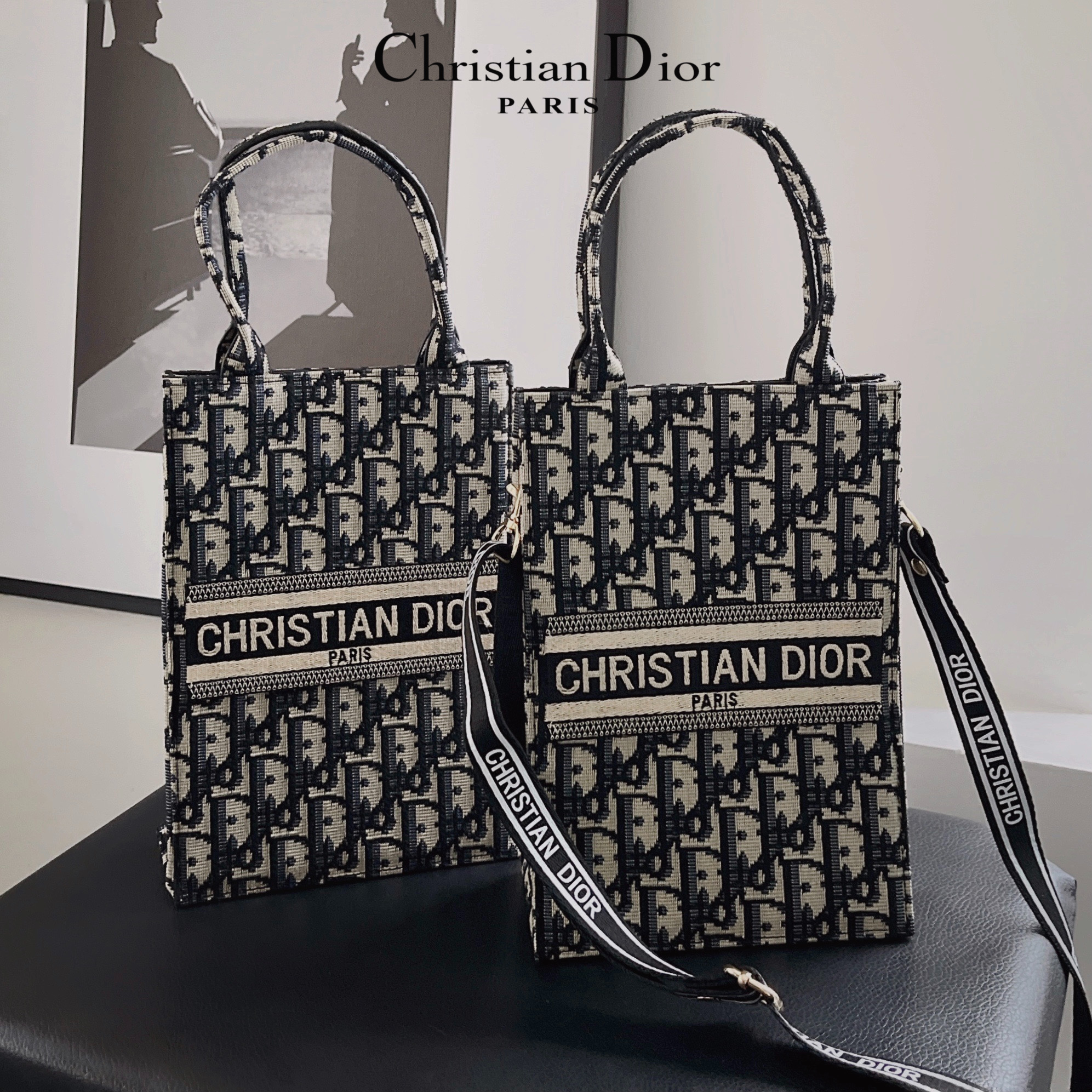 Dior Blue Jacquard Fabric Embroidered Monogram Crossbody Bag Christian Dior Tote Bag