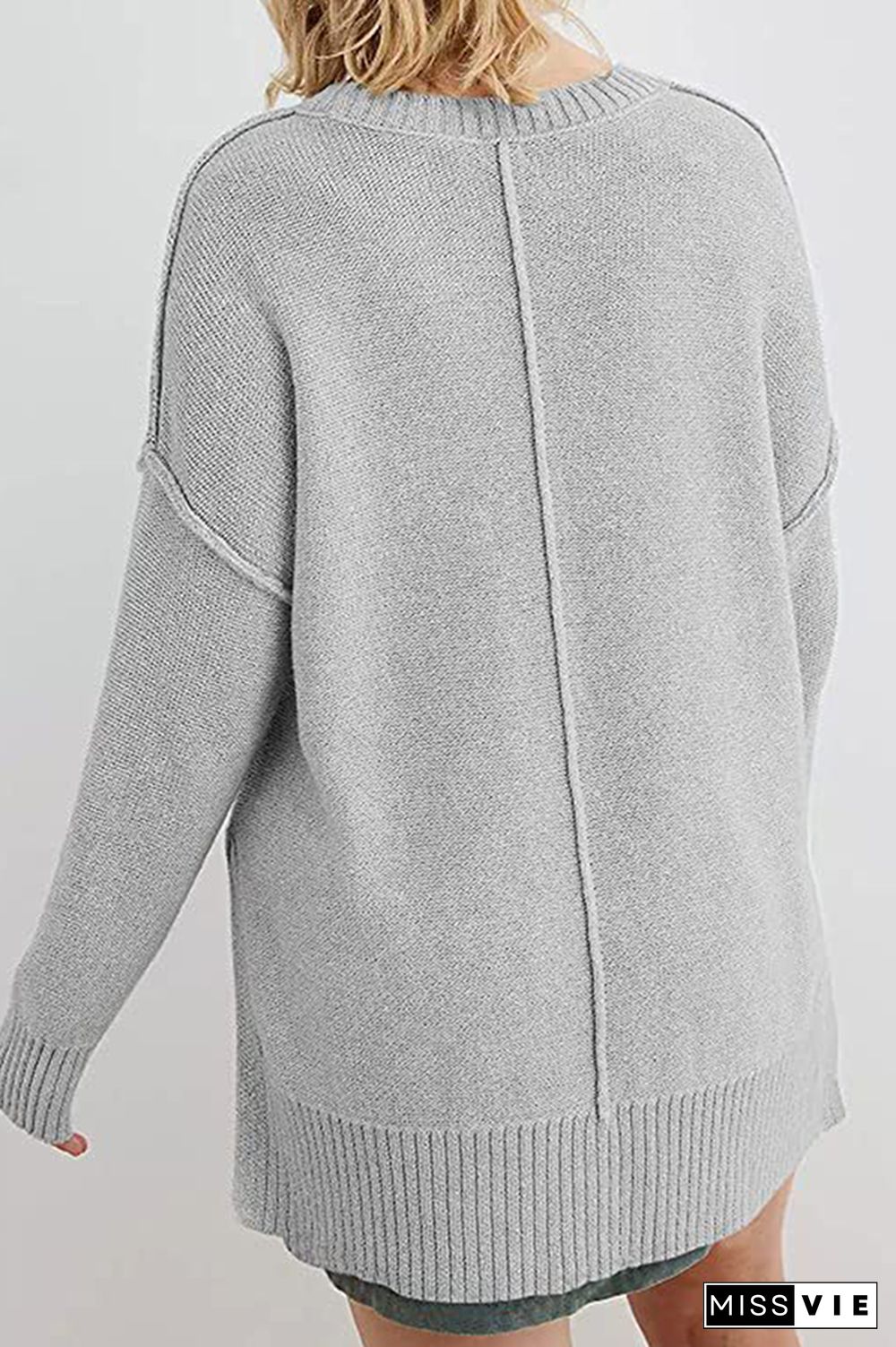 Casual Solid Patchwork Slit O Neck Tops Sweater