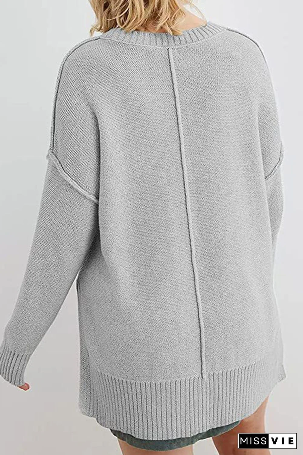 Casual Solid Patchwork Slit O Neck Tops Sweater