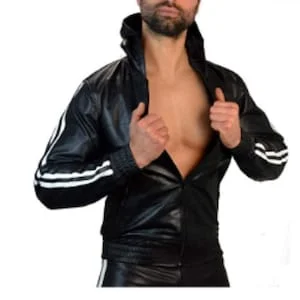 pornhint Pornhint MenÕs Black Genuine Lambskin Leather Full Sleeves top Vest Fetish Biker Track Suit Upper Hooded Training Jogging Jacket Leather Hoodie