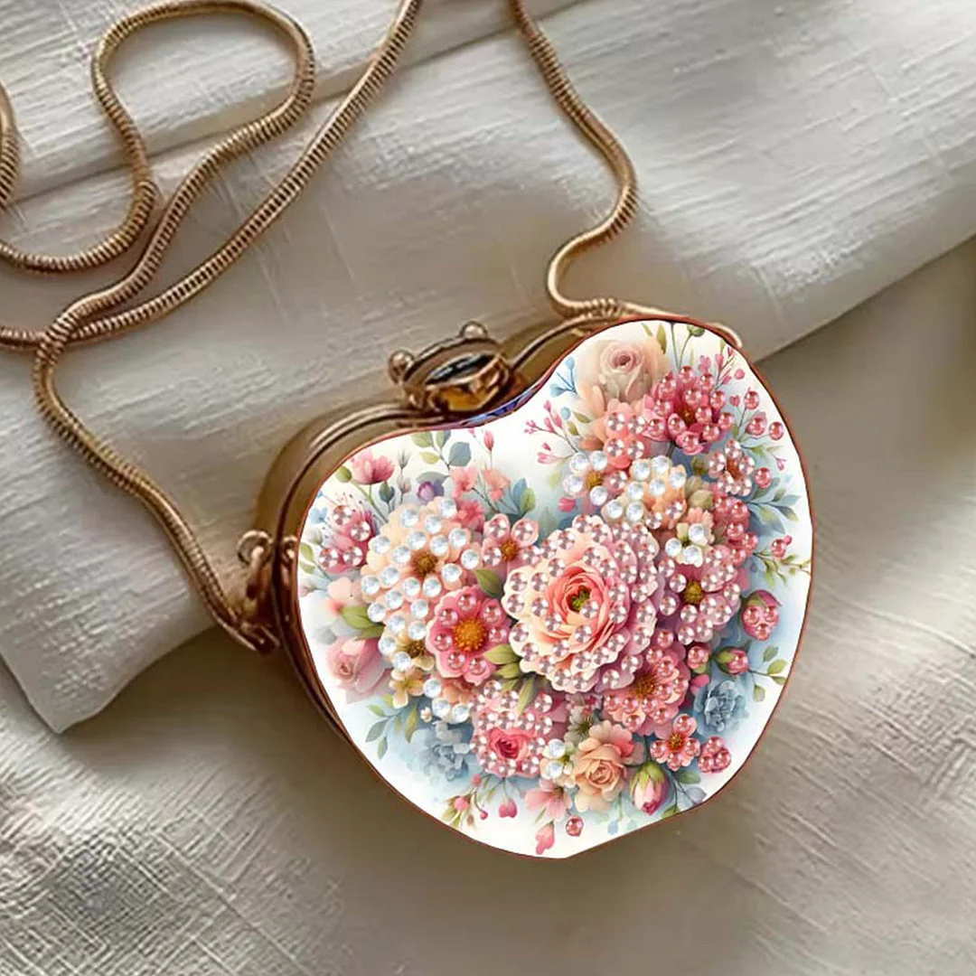 Flowers DIY Acrylic Love Diamond Art Painting Card Case Wallet with Chain Small Diamond Painting Crossbody Bag for Adults Women Girls Gift