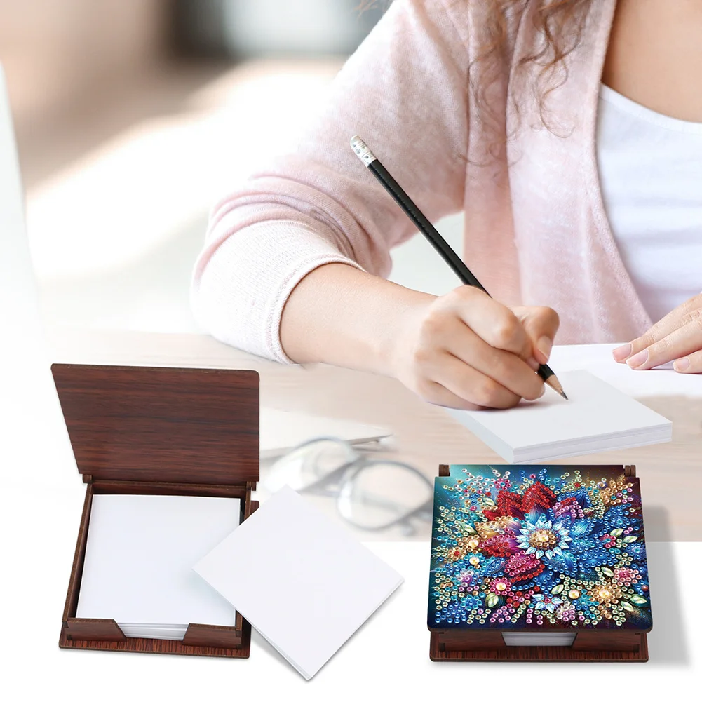 Wood Flower Diamond Painting Memo Pad Holder Mosaic Kit for Home Office