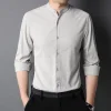 Men's Business Casual Slim Fit Cotton Stand Collar Long Sleeve Shirt