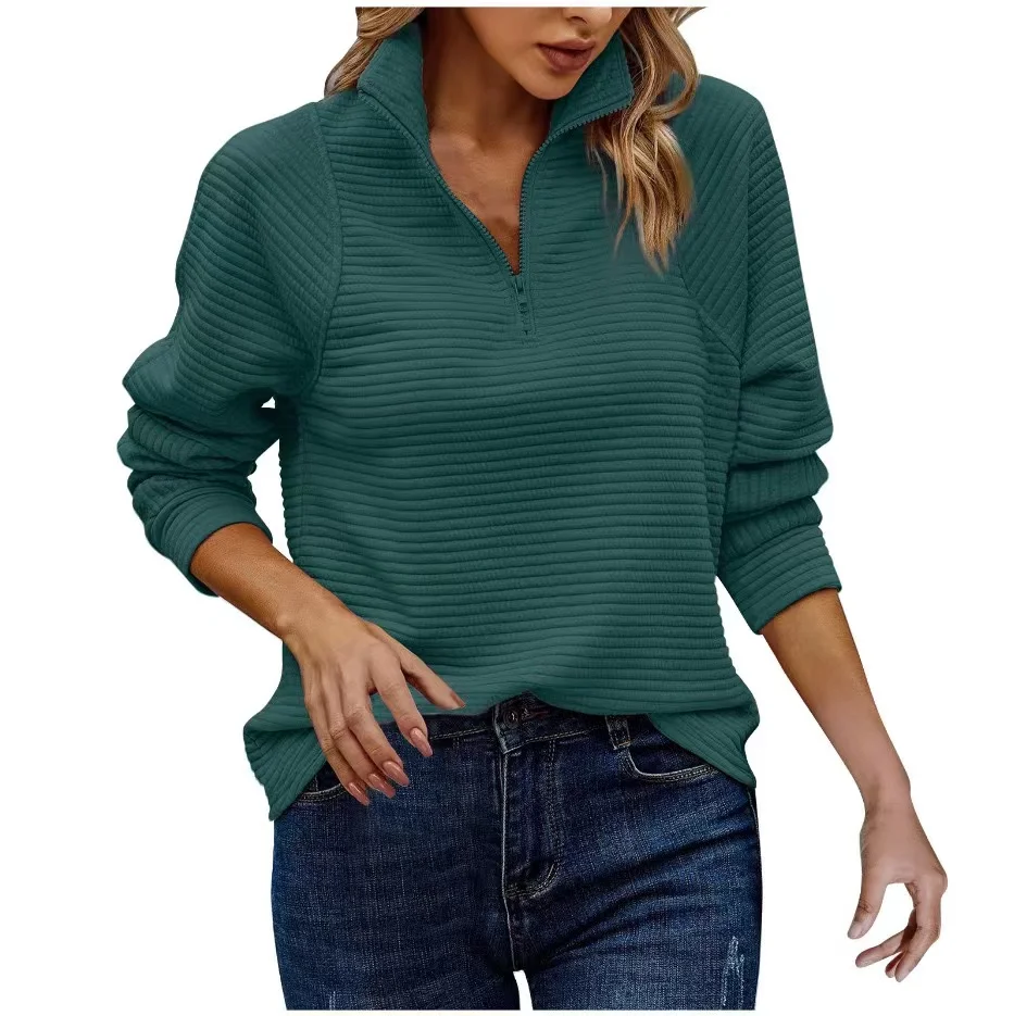 2025 Autumn Women Sweatershirt Black Solid Long Sleeve Zipper Stand Collar Pullover Female Fashion Casual Loose Casual Hoodies