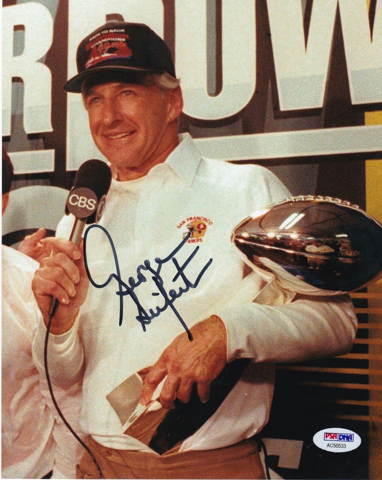 GEORGE SEIFERT SAN FRANCISCO 49ERS PSA/DNA AUTHENTICATED ACTION SIGNED 8x10