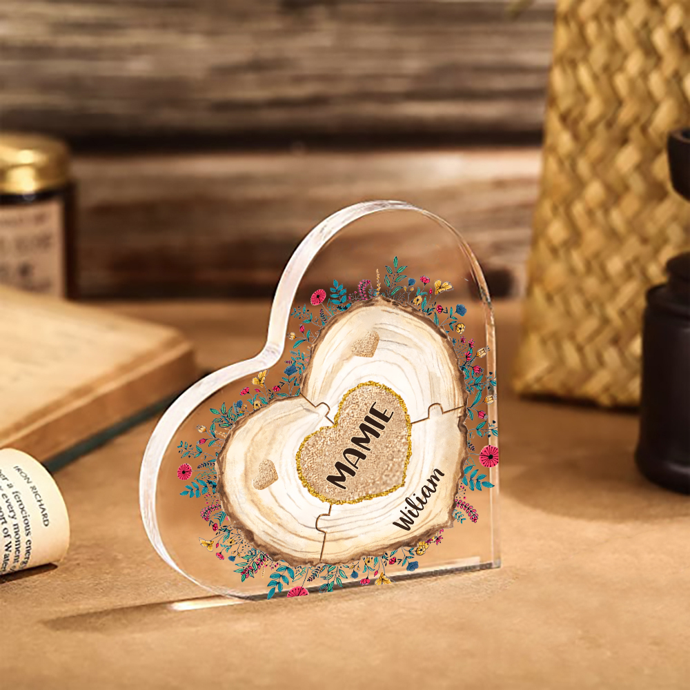 À ma Maman/Mamie - Plaque Acrylique Morceaux de coeur 2 Prénoms Personnalisés