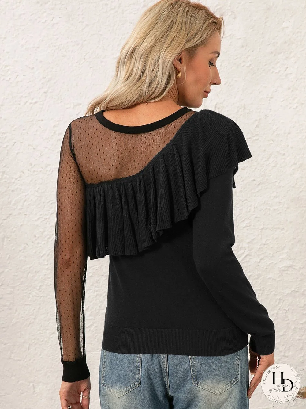 Elegant Acrylic Mid-weight Micro-Elasticity Loose Crew Neck Regular Sweater for Women