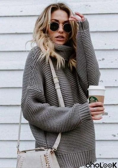 Casual easy turtlenecck sweater knitted sweater