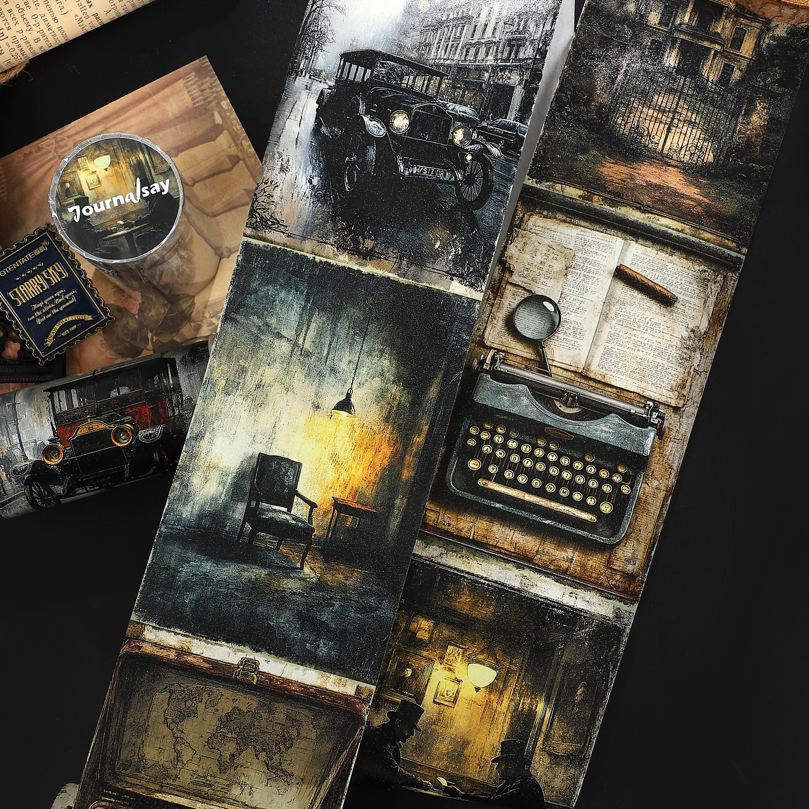 와시 테이프 - 80mm*205cm 빈티지 탐정 캐릭터 풍경