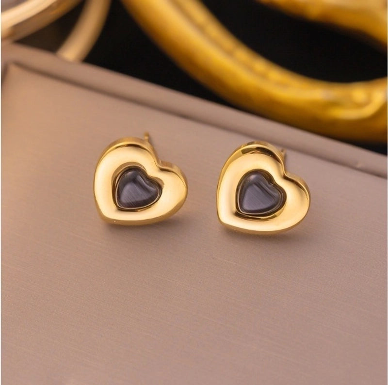 1 Pair Sweet Letter Heart Shape Flower Plating Titanium Steel Ear Studs
