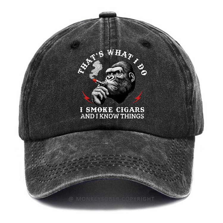 That's What I Do I Smoke Cigars And I Know Things Washed Baseball Caps
