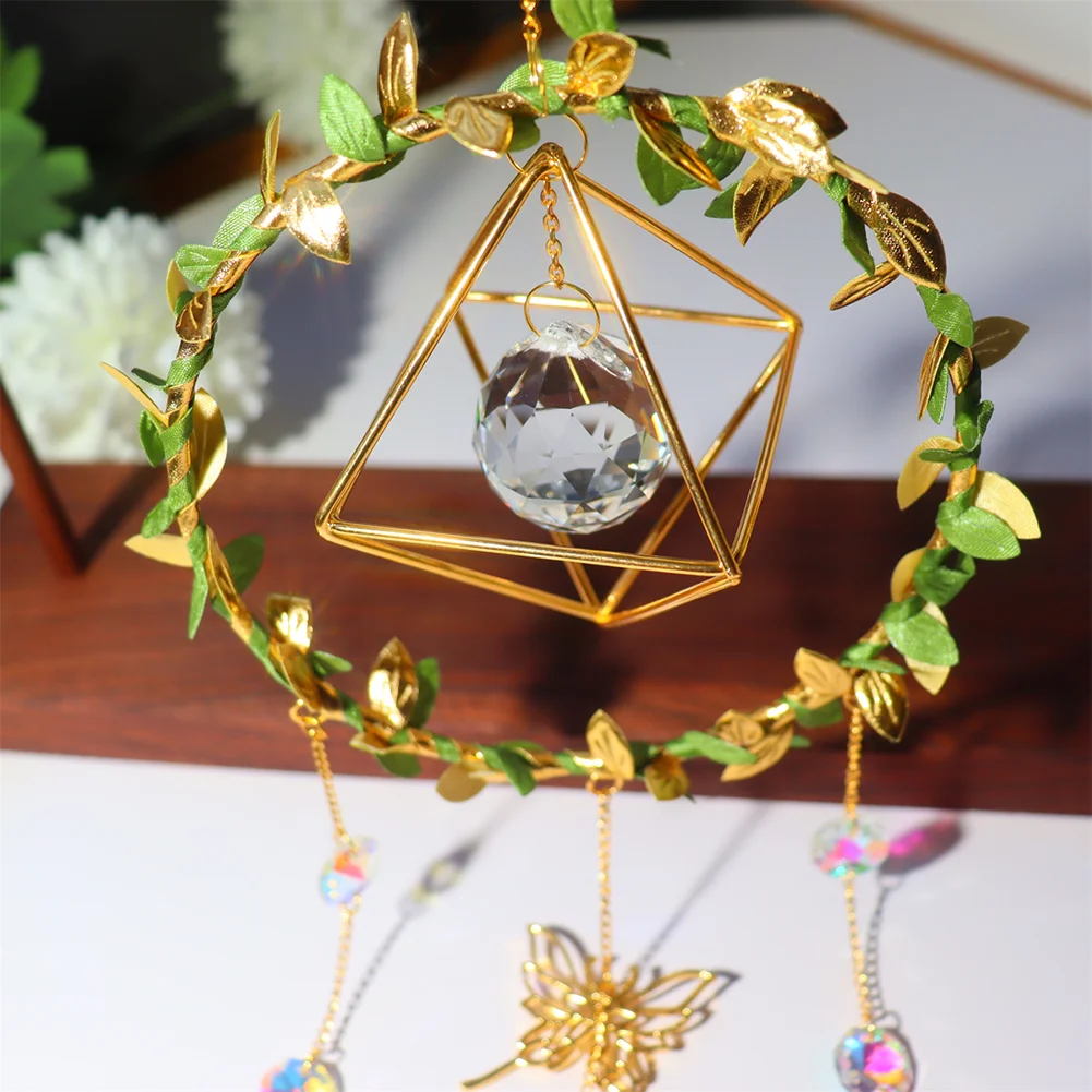 Crystal Wind Chime Prism Catchers Ornament Home Room Garden Decor (Round)