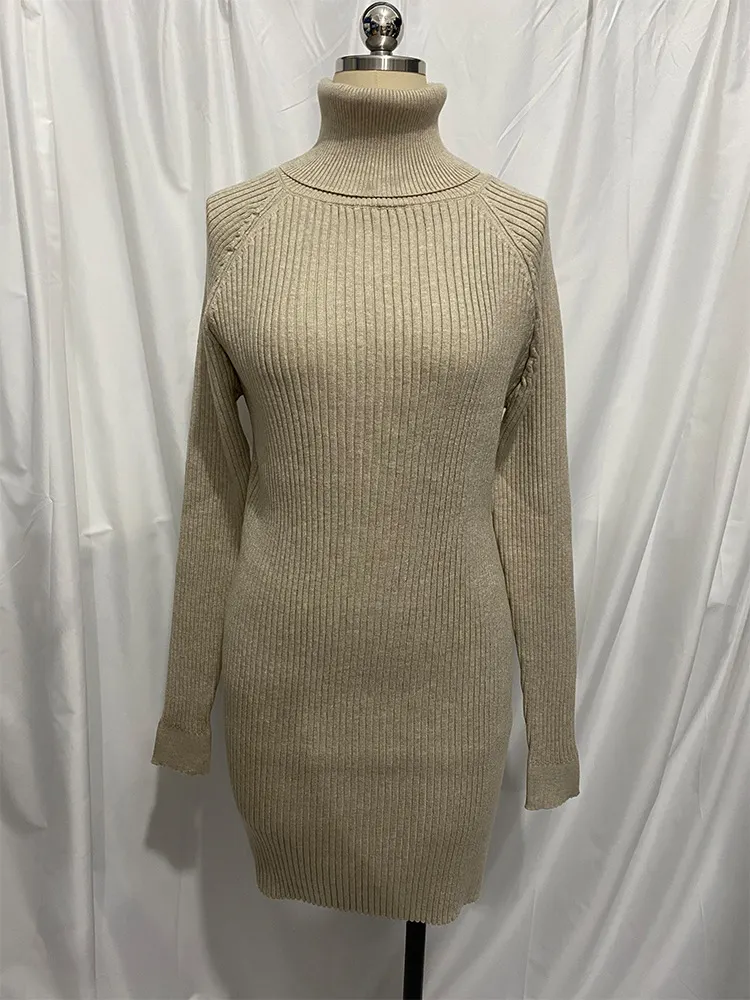 Uveng Uveng Turtleneck Dress Women's Leisurely Loose Thick Pit Strip Solid-Colored Bag-Up 2023 Autumn And Winter Knitted Dress