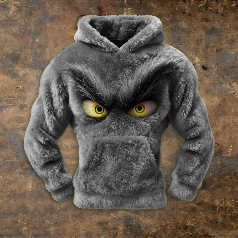 Men's Christmas Monster Inspired Fuzzy Cozy Plush Hoodie elevenforest