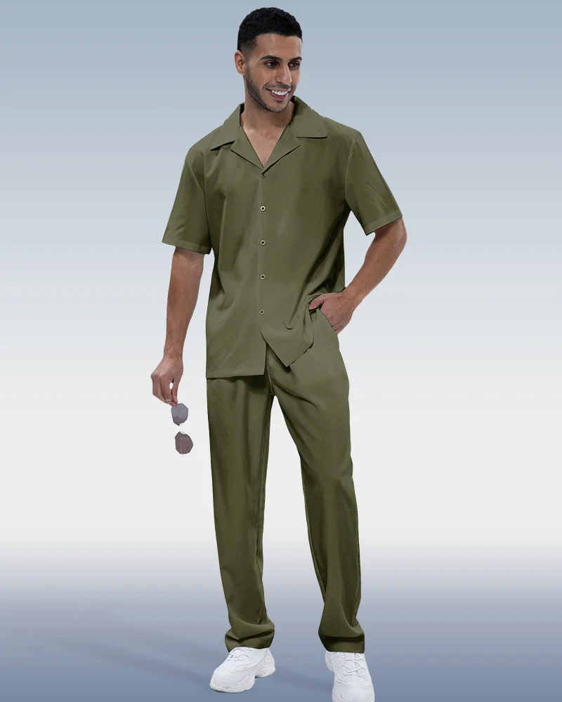 Suitmens Men's Solid Short Sleeve Walking Suit 3 Colors