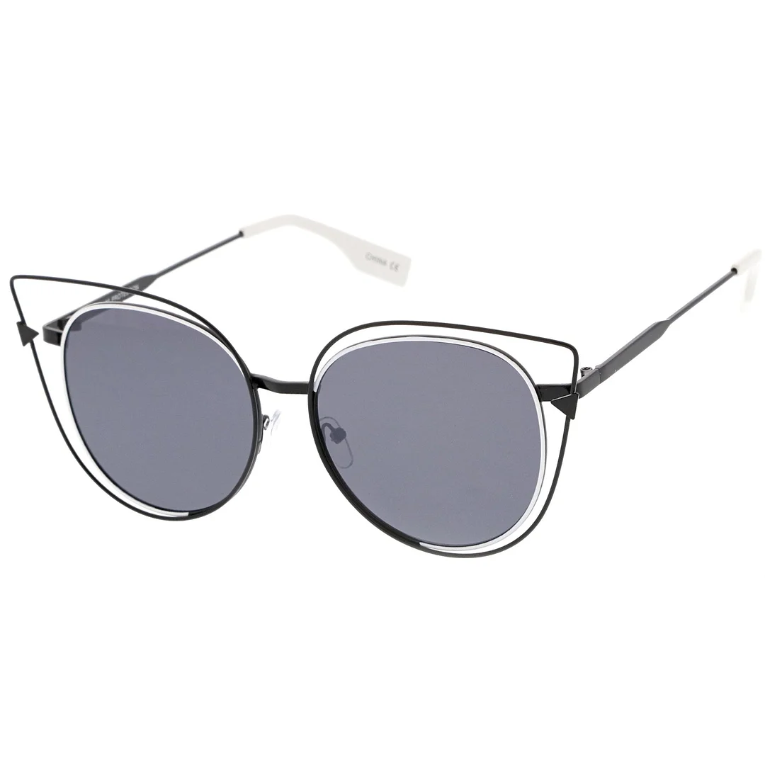 Oversize Metal Cutout Frame Arrow Accent Flat Lens Cat Eye glasses 57mm