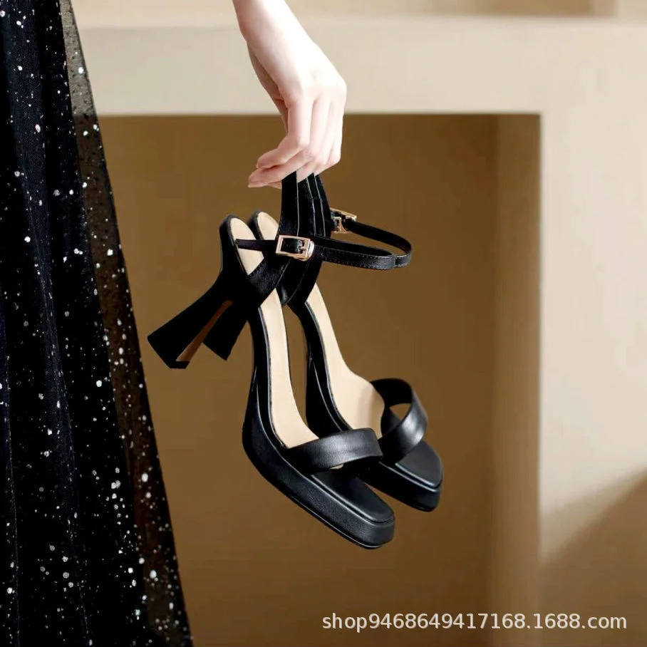 Breakj Breakj Summer Thick-Soled Women's Shoes With Fashion Square High Heels Thick Heel Waterproof Table Barbie Powder Sandals 9Cm