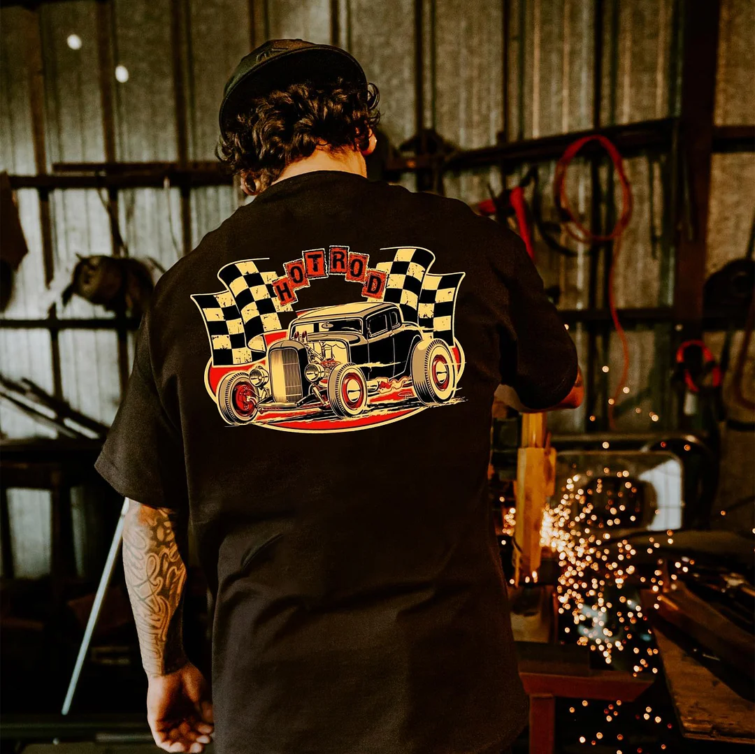 HOT ROD Racing Flag Classic Car Print Men's T-shirt