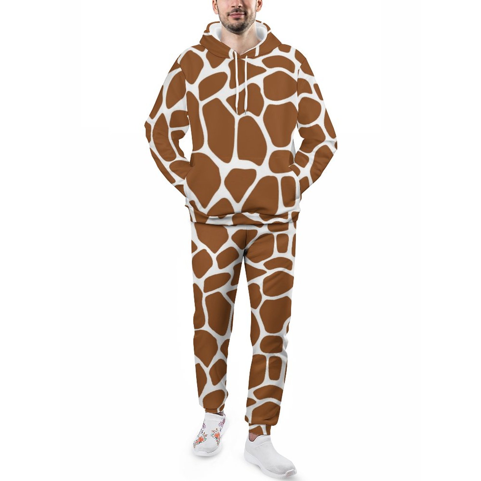 Printed Giraffe Print Men's Sweatsuits Set Guys Streetwear Athletic Pullover And Sweatpants Suit Outfit S-5Xl
