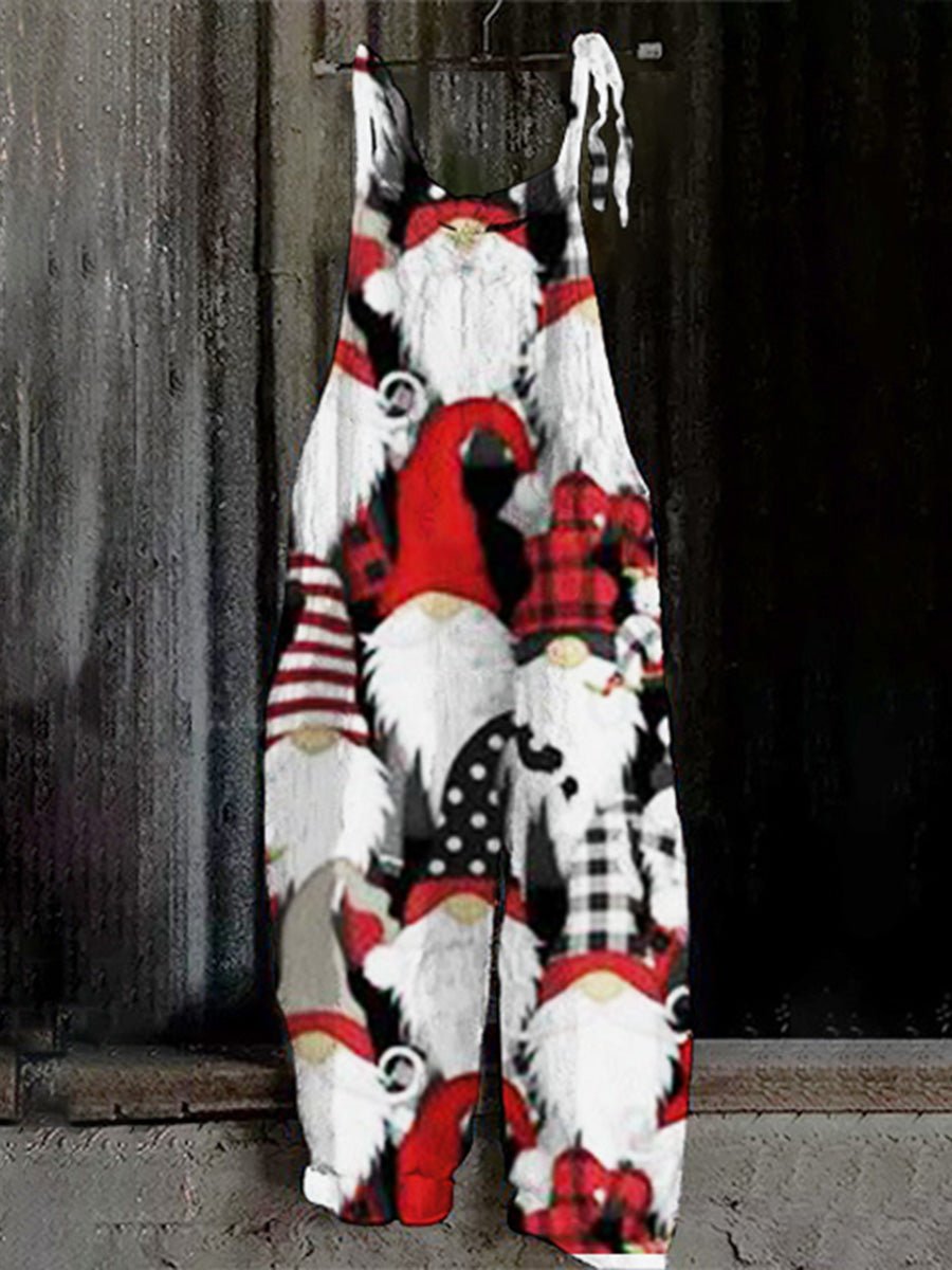Christmas Gnome Print Casual Jumpsuit