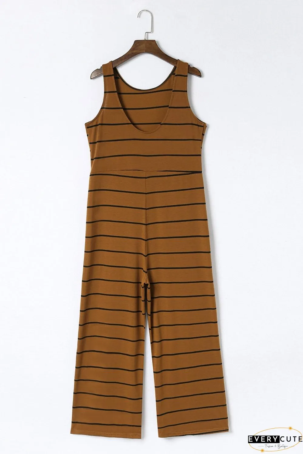 Chic Rust Striped Sleeveless Jumpsuit with Wide Legs