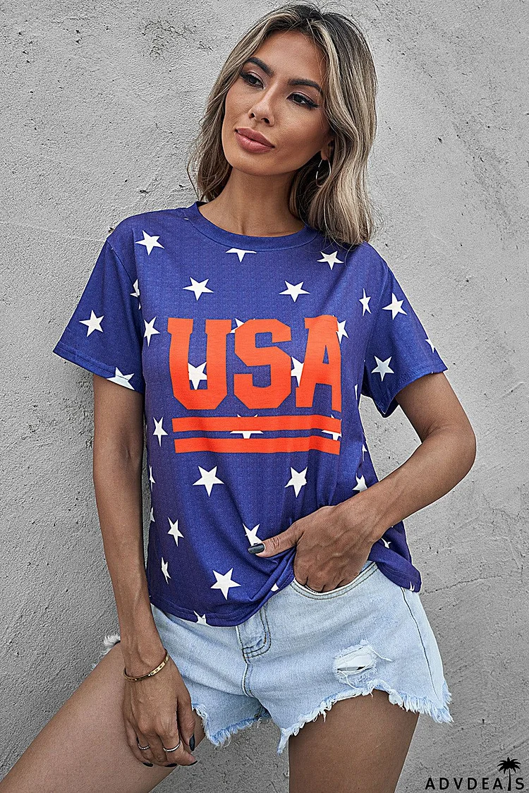 Women's Short Sleeve Vintage USA Stripes Cropped Graphic Tee