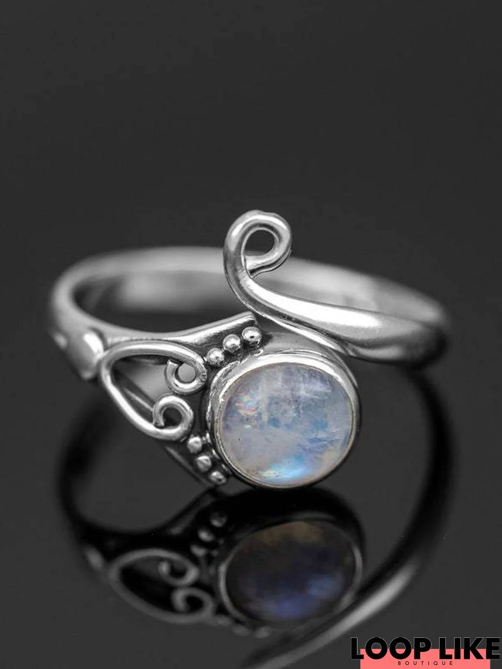 Vintage Natural Opal Moonstone Ring Boho Ethnic Jewelry