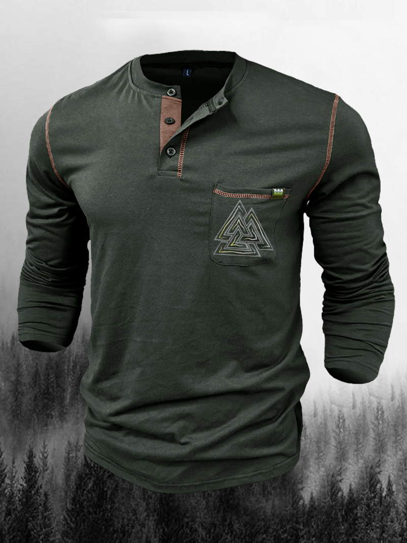 Twisted Triangular Symbol Casual Long Sleeve Henley Shirt