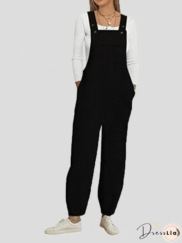 Jumpsuits Casual Solid Pocket Bib Jumpsuit for Women