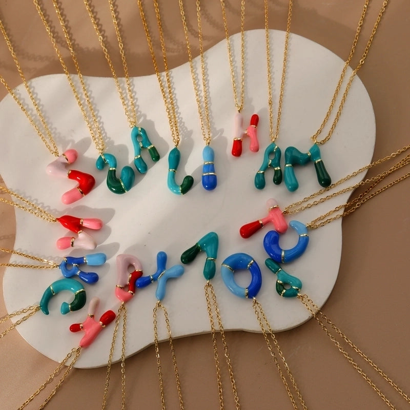 Copper 14K Gold Plated Chain Letter Pendant Necklace