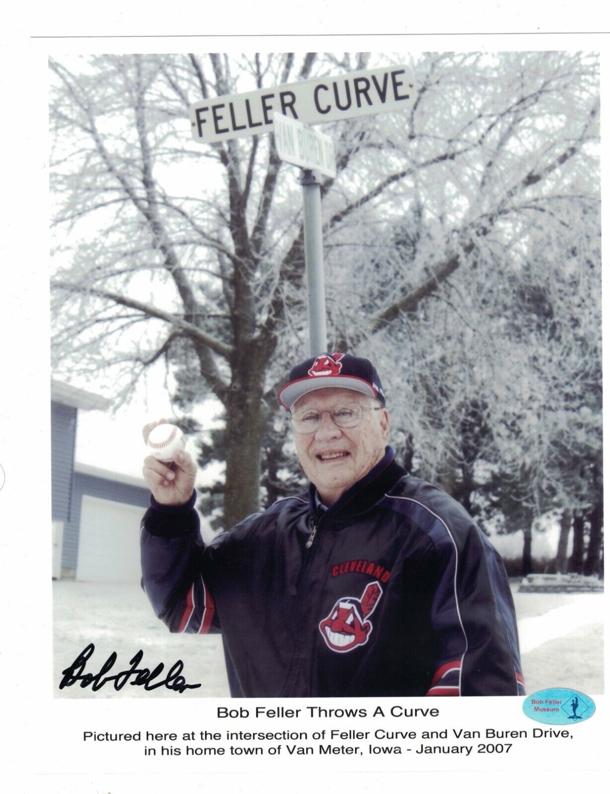 Bob Feller Cleveland Indians Signed 8 x10