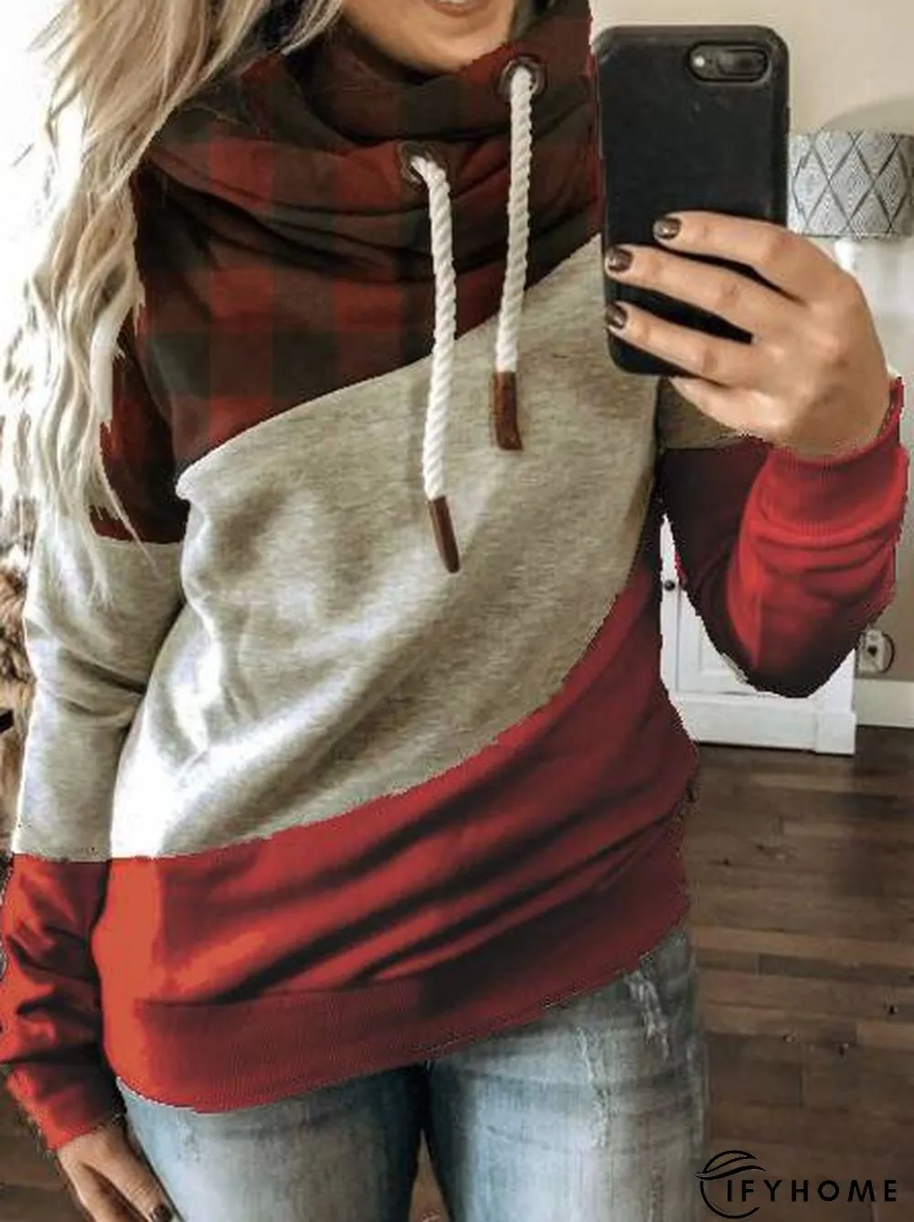 Long Sleeve Plaid Cotton Hoodie Sweatshirt | IFYHOME
