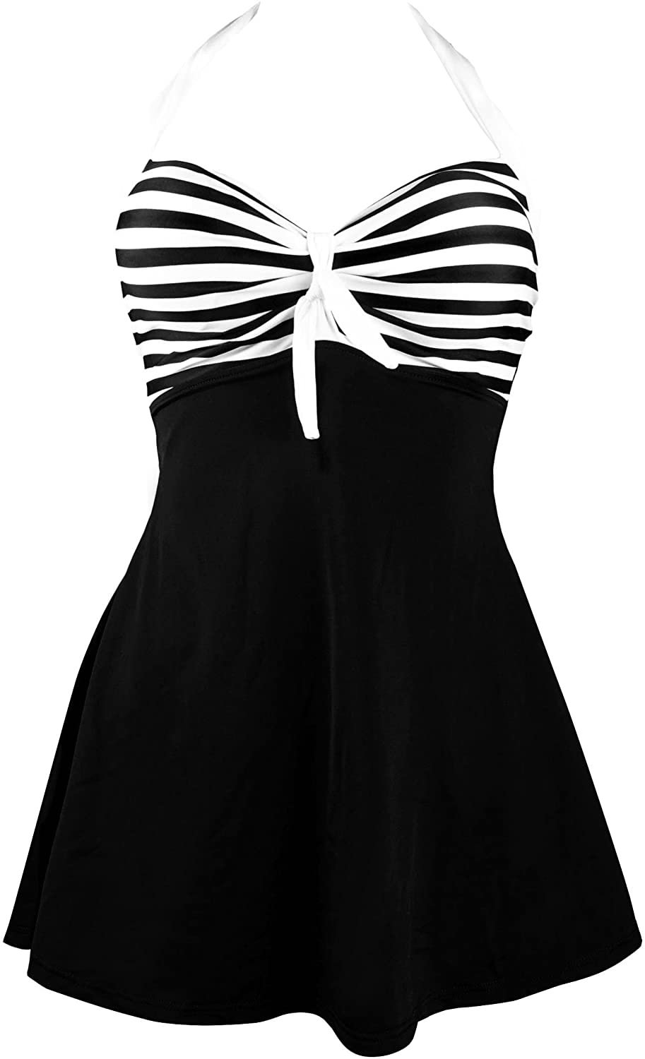 Retro One Piece Skirtini Cover Up Swimdress Vintage Sailor Pin Up Swimsuit