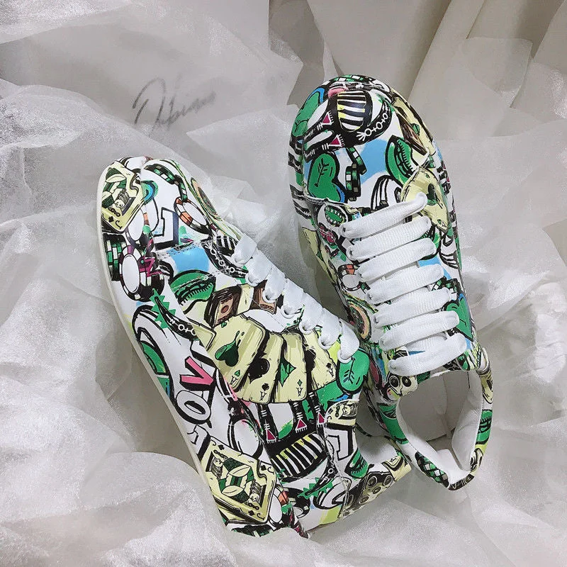 2021 Spring Autumn New Women's Chunky Sneakers Fashion Soft Platform Graffiti Casual Shoes Classic Girls Streetwear Trainers