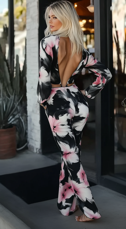 Silk Loose Cover-up Shirt  & Pants Two-piece Set 885c