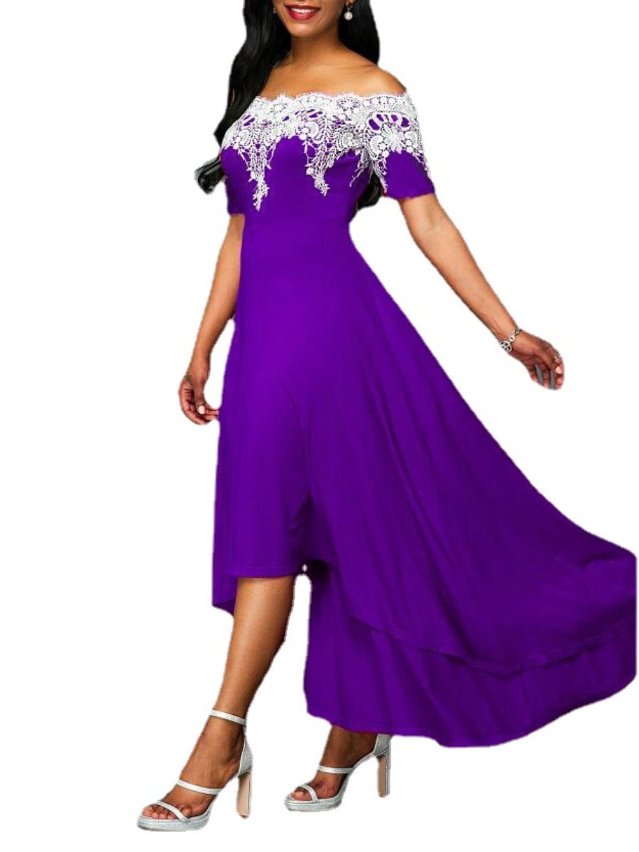 Lace Dress Off The Shoulder High Low Irregular Maxi Swing Dress