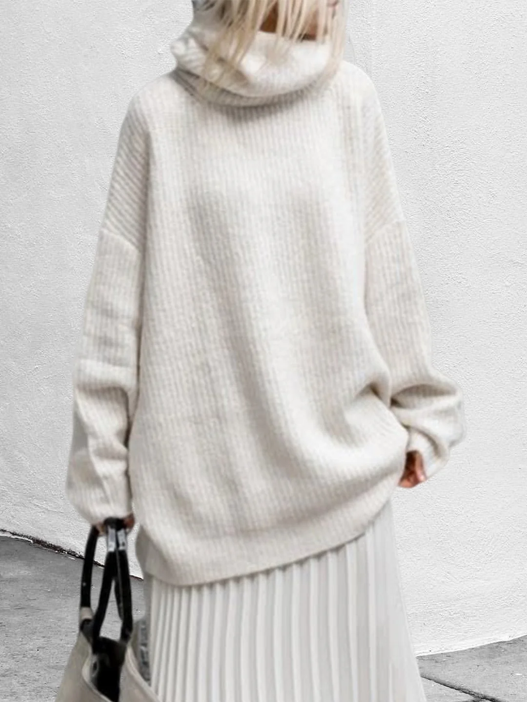 Plain Round Neck Knitted Casual Sweater