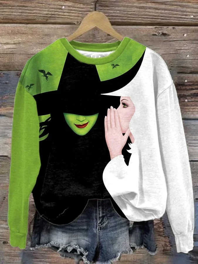 Women's Retro Witch Print Long Sleeve Sweatshirt VangoghDress