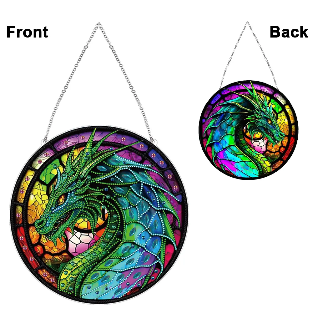 DIY Stained Glass Dragon Acrylic Special Shaped Hanging Diamond Painting Art Pendant Suncatcher Home Windows Decor 