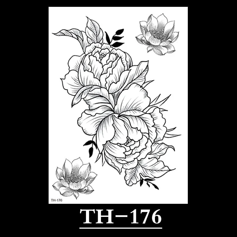 New Temporary Tattoos for Women Flower Sketch Tattoo Stickers Black and White Arm Art Snake Stickers Waterproof and Sweat Tattoo