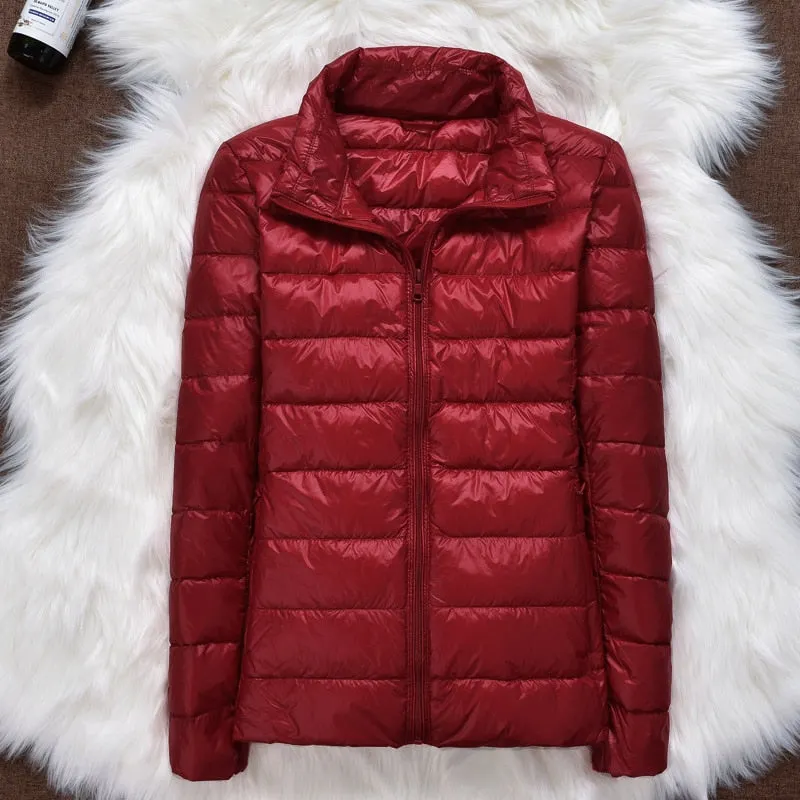 Ailegogo New Autumn Women Ultra Light Down Jacket 90% White Duck Down Hooded Coat Warm Coat Parkas Female Portable Outwear