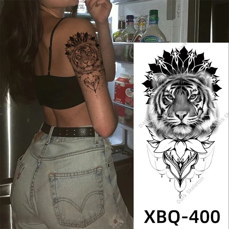 Sdrawing Temporary Tattoo Sticker For Men Women Children lion Tiger wolf Crown Body Art Arm fake Tattoo King Animal Tattoo