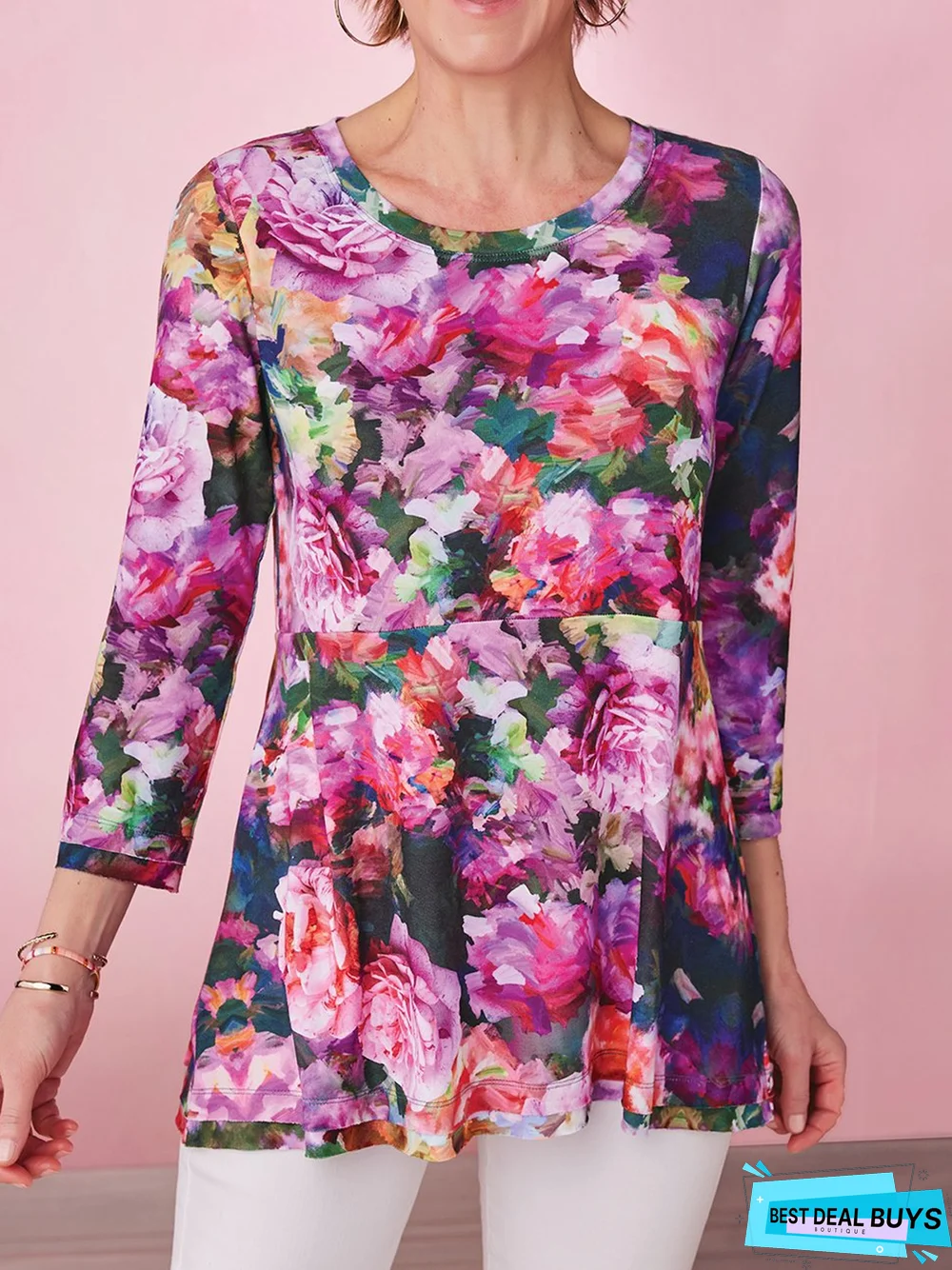 Floral Casual Crew Neck Loose T-Shirt