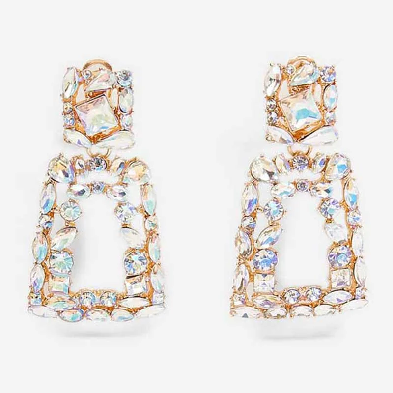 Dvacaman New Designs Crystal Square Drop Earrings for Women 2019 Fashion Rhinestone Statement Earrings Dangle Wedding Jewelry