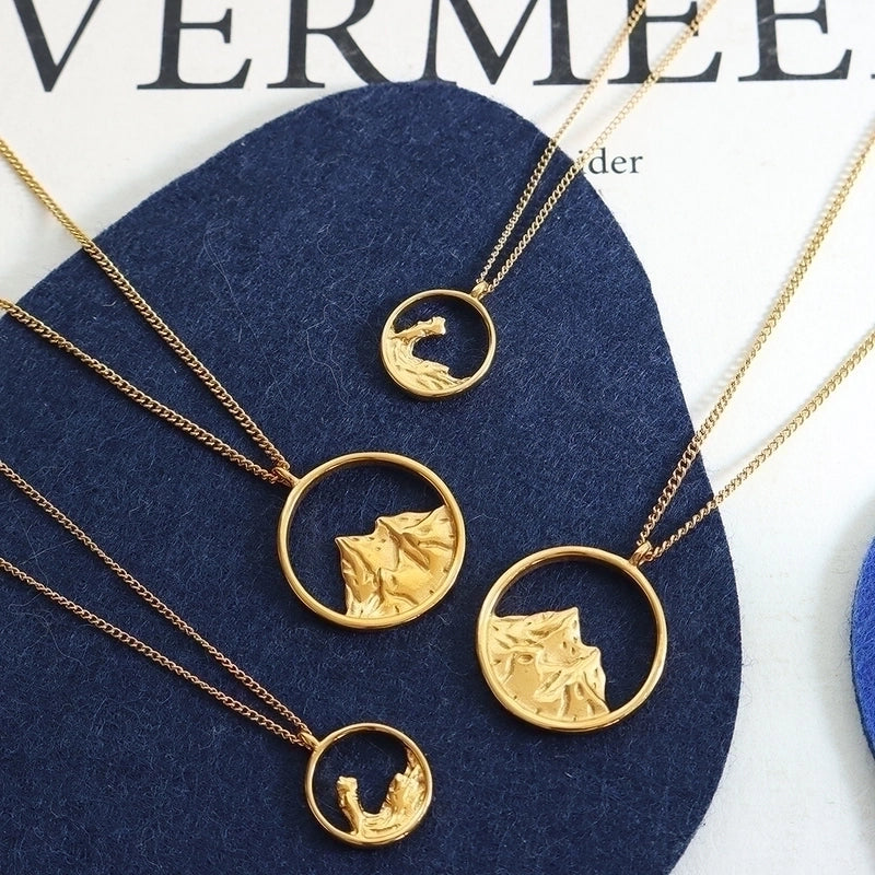 Casual Romantic Mountain Sea Wave Titanium Steel 18K Gold Plated Plating Hollow Out Pendant Necklace