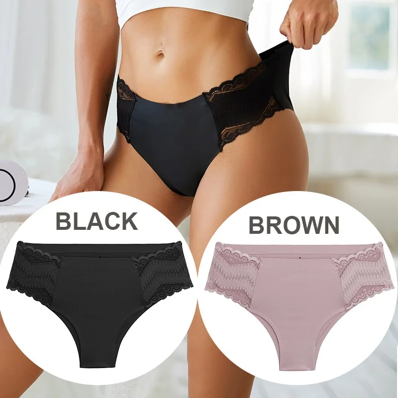 FINETOO 2PCS/Set Seamless Women Pantys Girls Lingerie High Waisted Lace Woman Briefs 8 Solid Colors S-XL Sexy Underpants Women