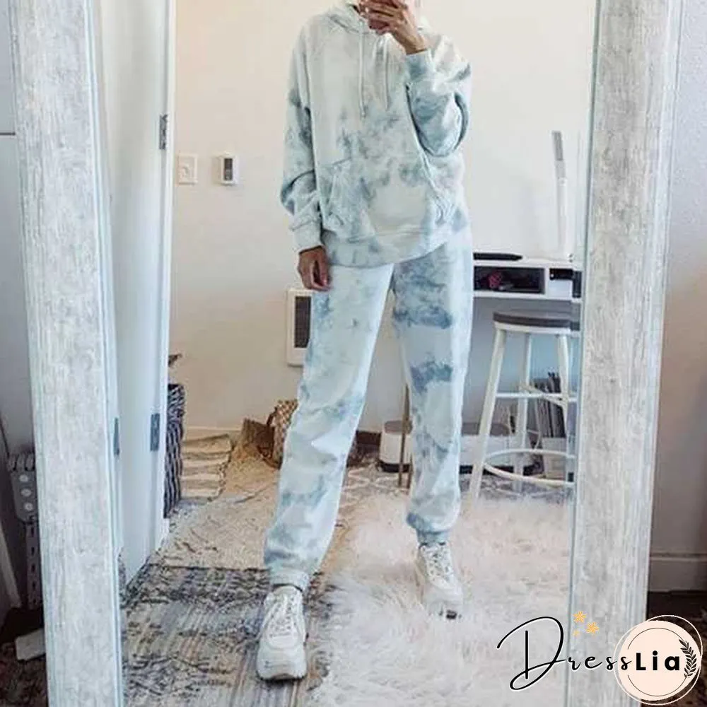 Matching Tie Tye Two Piece Sets Dyed Hoodie And Pants